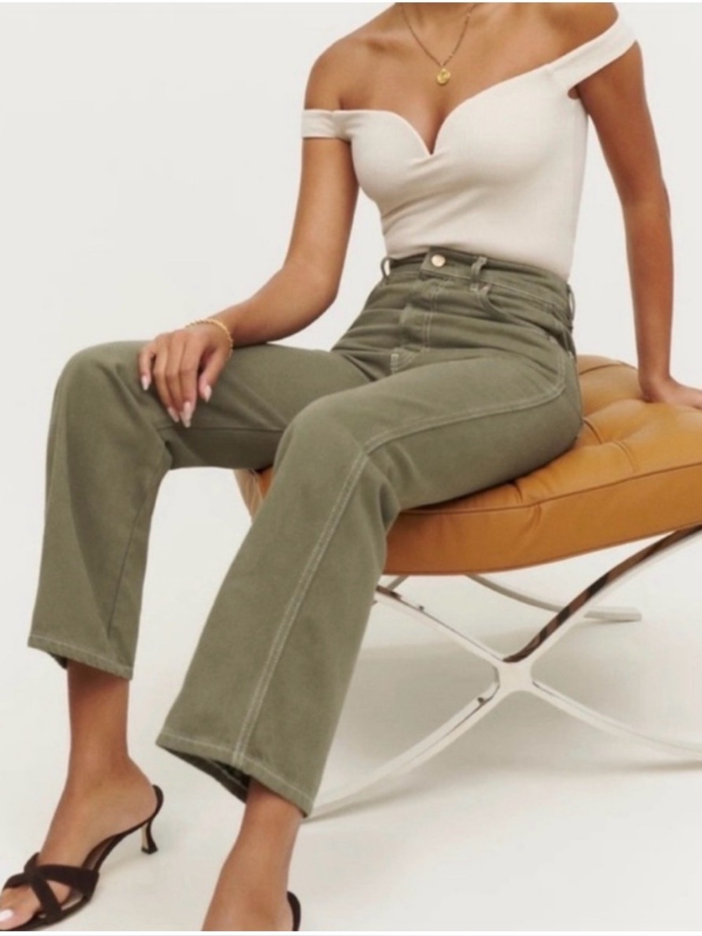 Reformation Cowboy High Rise Straight Jeans Kalamata Green Size 26